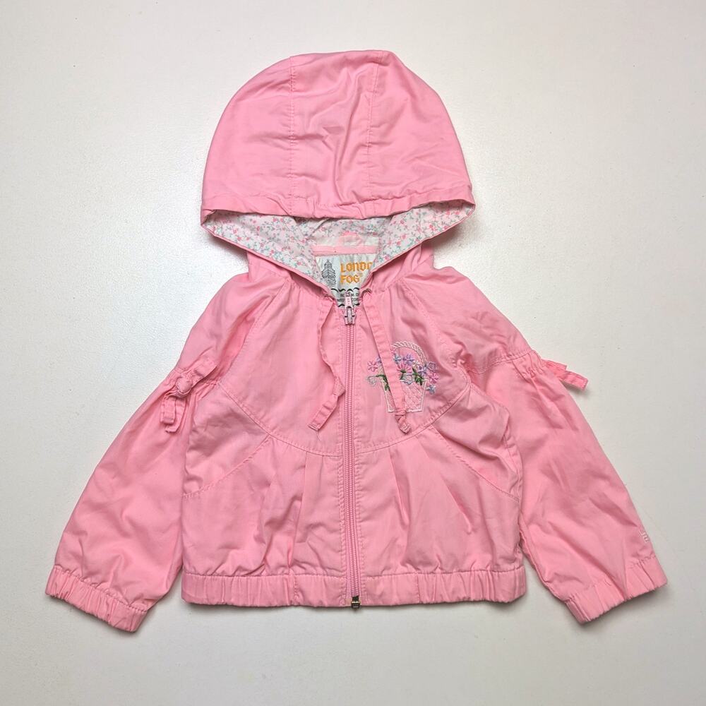 Vintage London Fog Windbreaker Jacket Girls Size 24m Pink Embroidered Hood